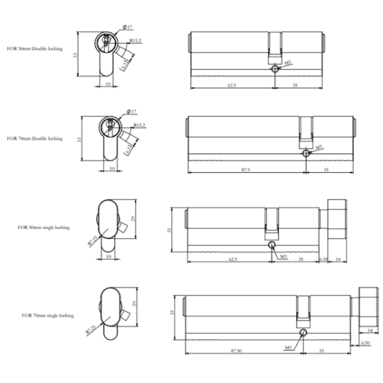 Sonra Long Throw Dead Lock - Single & Double Locking Euro Cylinder | 50mm & 70mm Gates